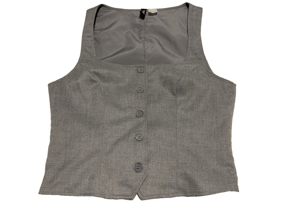 H&M Womens Cropped Vest Size Small Grey Button Up Academia Office Preppy Teacher